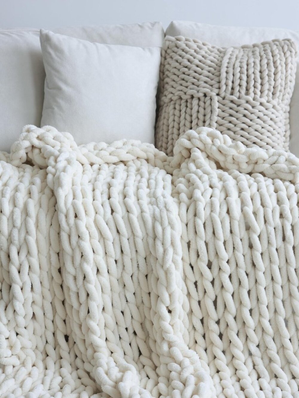 Chenille Chunky Knit Throw Blanket,Home Decor,40×50,Cream